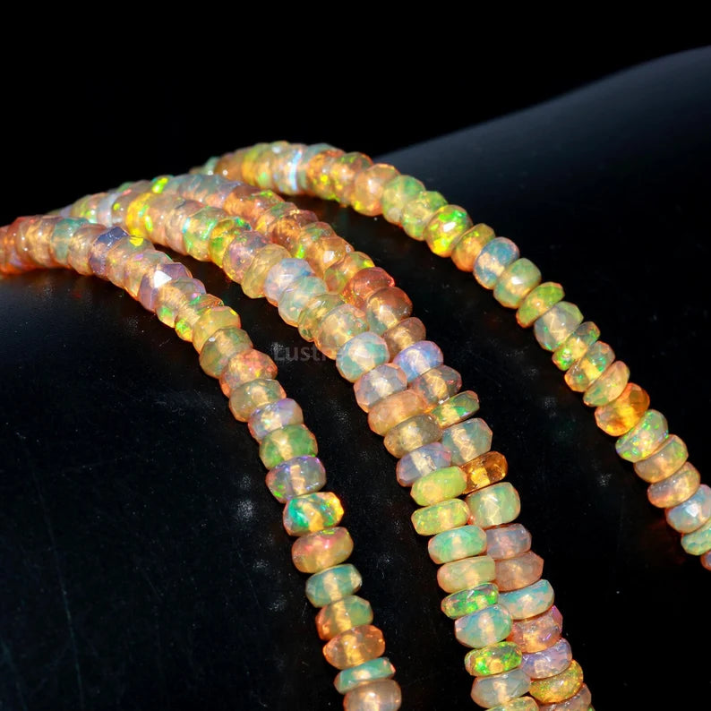 Ethiopian Opal Faceted Rondelle Beads 100% Natural Ethiopia Opal Beads