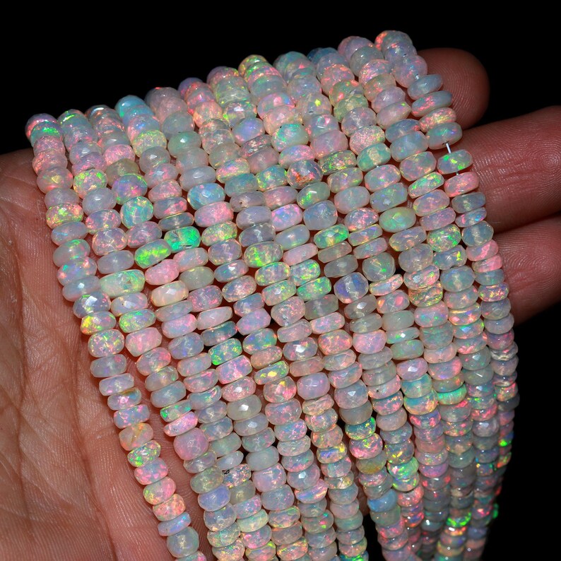 Flashy Ethiopian Opal Faceted Rondelle Bead Ethiopia Opal 100% Natural ethiopia opal bead fire opal bead