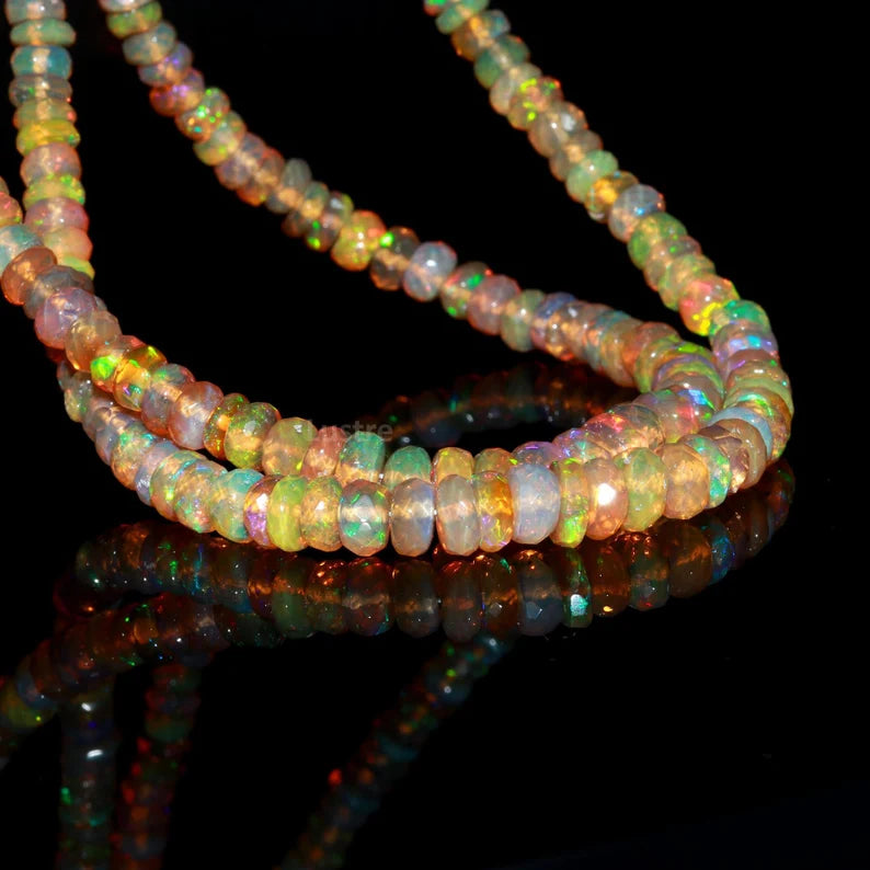 Ethiopian Opal Faceted Rondelle Beads 100% Natural Ethiopia Opal Beads