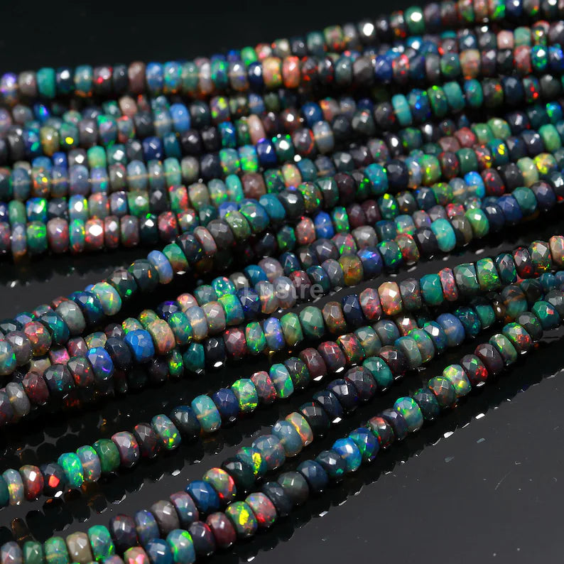 Black Opal Roundel Bead 100% Natural Ethiopian Black Opal Bead Fire Ethiopia Opal Bead