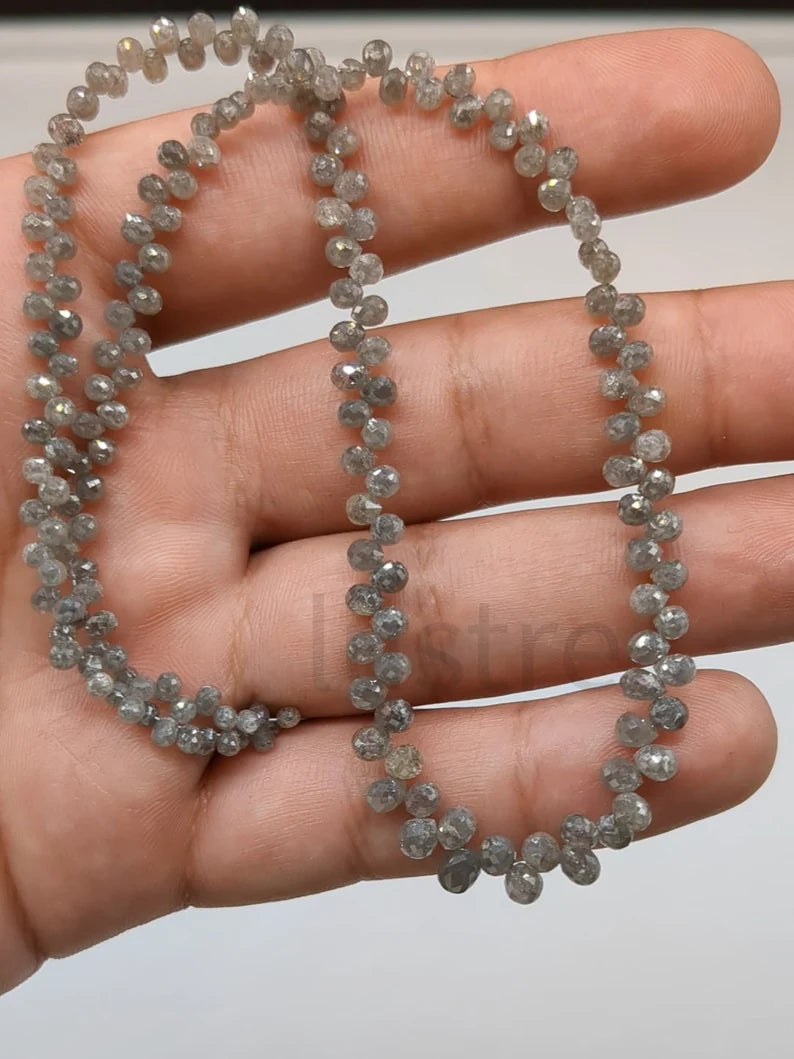 Silver Grey Briolette Diamond Teardrop Shape Natural 2.4 mm - 3.5 mm Faceted Bead For Jewelry Craft