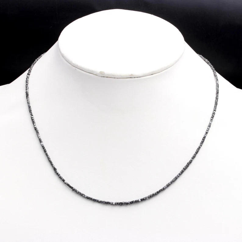 Black Cube Rough Diamond 1.5 - 2.5 mm Fancy Cube Shape Beaded 16 Inches Necklace