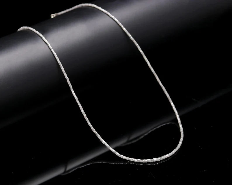Tube White Diamond Silver Necklace 1.5 - 2.5 mm