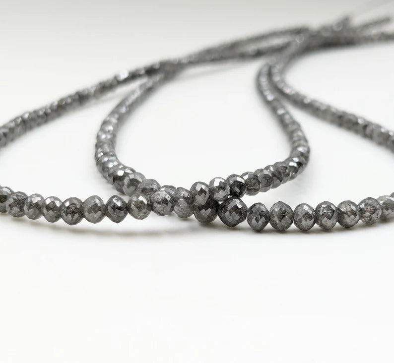 Gray Diamond Bead 3 - 4.5 mm Natural Grey Faceted Round Diamond Beads For Jewelry Making