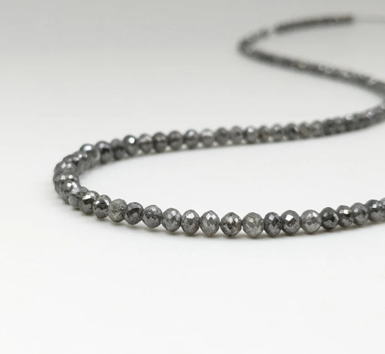 Gray Diamond Bead 3 - 4.5 mm Natural Grey Faceted Round Diamond Beads For Jewelry Making