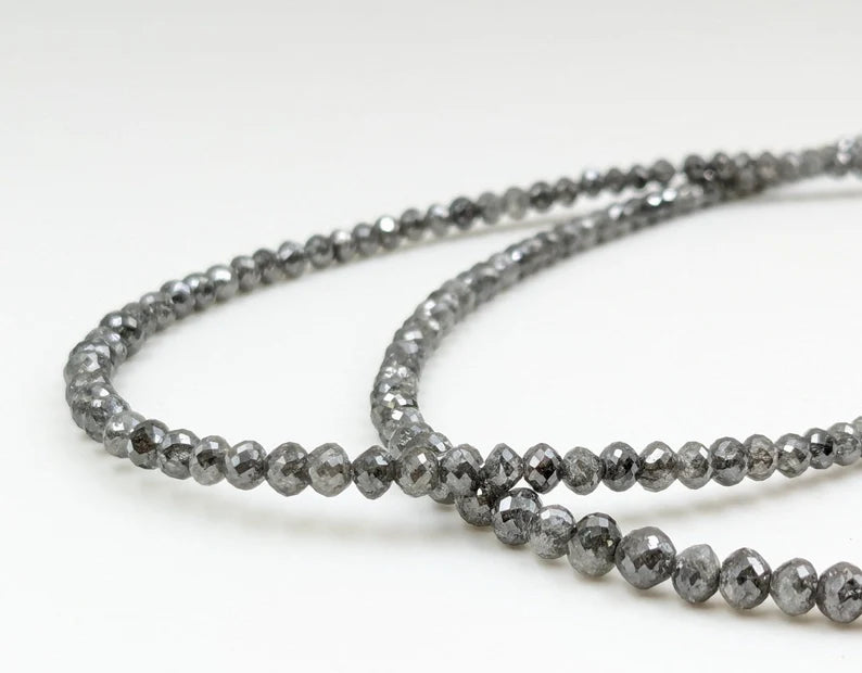 Gray Diamond Bead 3 - 4.5 mm Natural Grey Faceted Round Diamond Beads For Jewelry Making