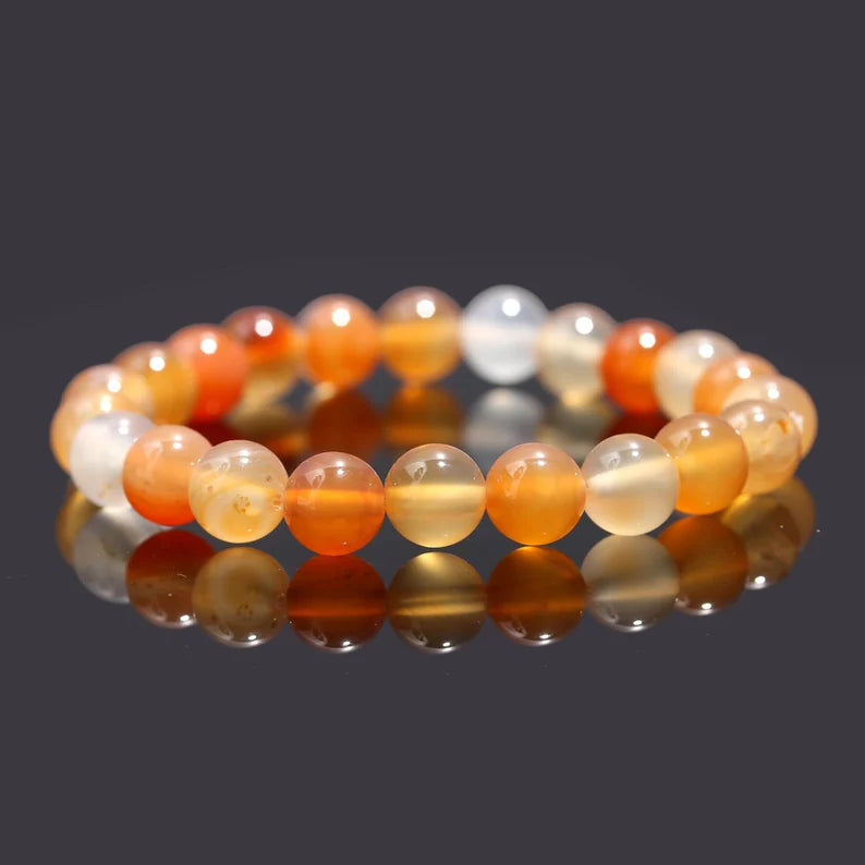 Carnelian Bead Crystal 8 mm Round Healing 7 Inches Stretch Bracelet
