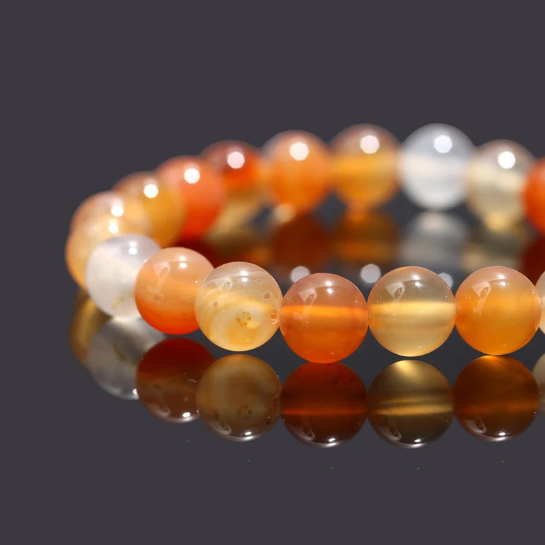 Carnelian Bead Crystal 8 mm Round Healing 7 Inches Stretch Bracelet