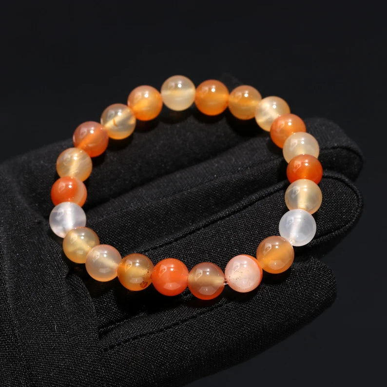 Carnelian Bead Crystal 8 mm Round Healing 7 Inches Stretch Bracelet