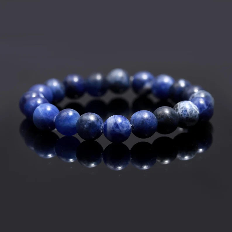African Natural Blue Sodalite Crystal Jewelry 8 mm Round Smooth 7 Inches Bracelet