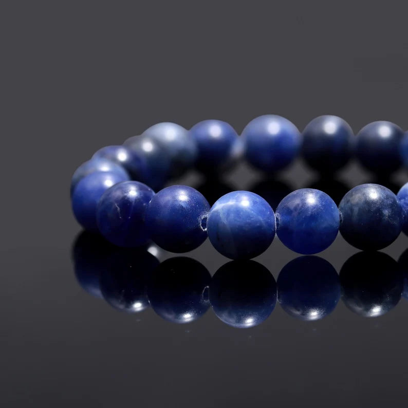 African Natural Blue Sodalite Crystal Jewelry 8 mm Round Smooth 7 Inches Bracelet