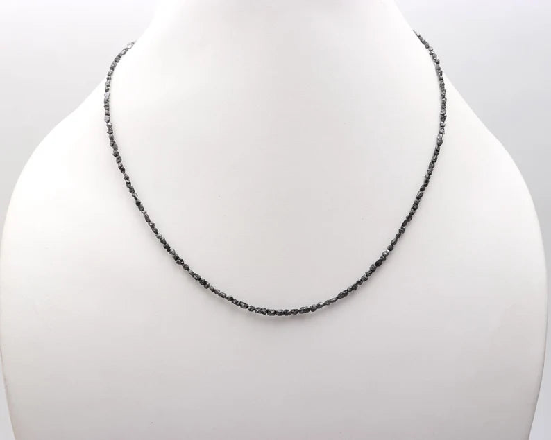 Black Uncut Diamond 2 - 3 mm Bead Black Raw Rough 16 Inches Necklace