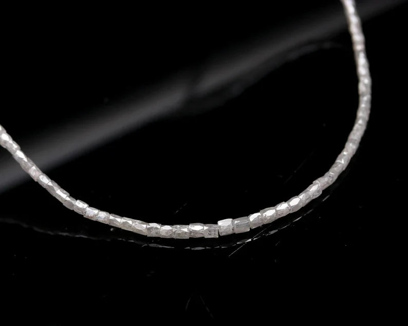 Tube White Diamond Silver Necklace 1.5 - 2.5 mm