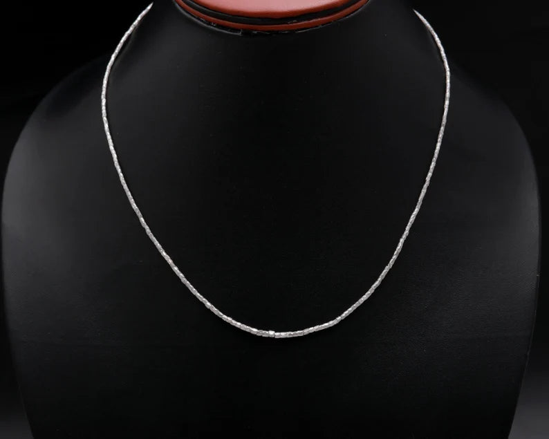 Tube White Diamond Silver Necklace 1.5 - 2.5 mm