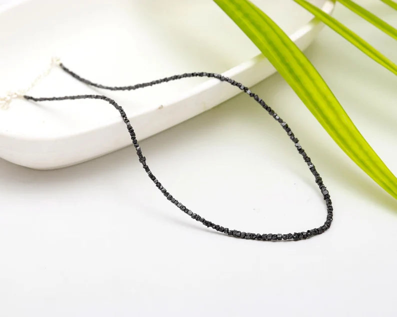 Black Raw Rough Diamonds Bead 1.5 - 2.5 mm Uncut Diamond 16 Inches Necklace