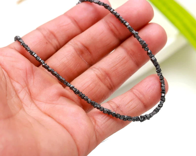 Black Raw Rough Diamonds Bead 1.5 - 2.5 mm Uncut Diamond 16 Inches Necklace