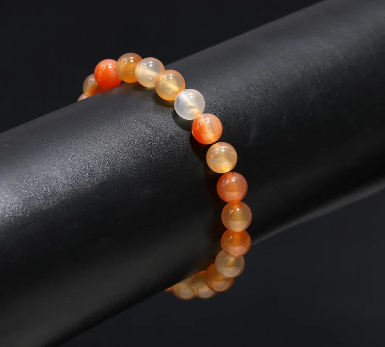 Carnelian Bead Crystal 8 mm Round Healing 7 Inches Stretch Bracelet