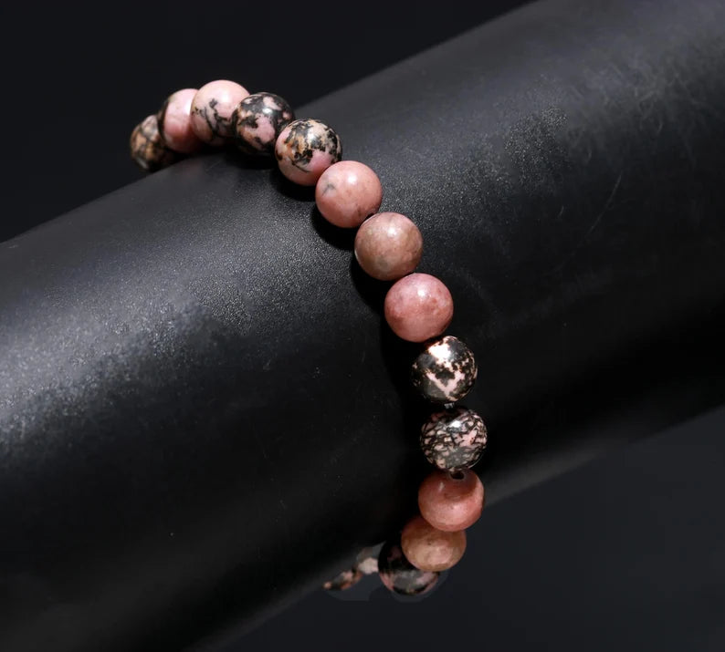 Rhodochrosite Healing Crystal 8 mm Smooth Round Beaded 7 Inches bracelet