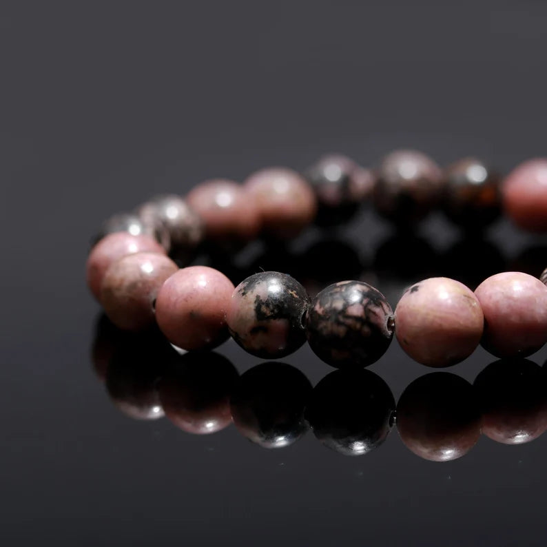 Rhodochrosite Healing Crystal 8 mm Smooth Round Beaded 7 Inches bracelet