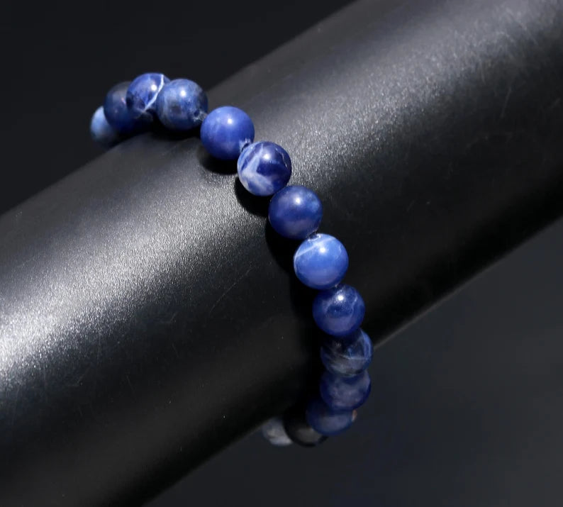 African Natural Blue Sodalite Crystal Jewelry 8 mm Round Smooth 7 Inches Bracelet