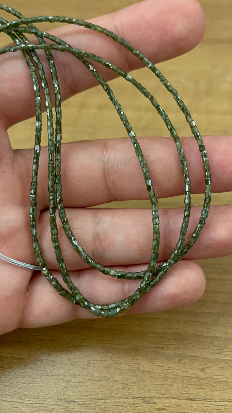 Green Diamond Tube 1.5 - 2.5 mm Natural Green Faceted Green Fancy Tube Shape Diamond Bead