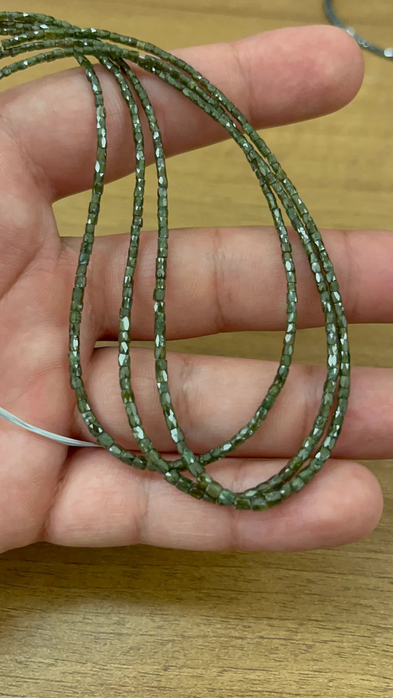 Green Diamond Tube 1.5 - 2.5 mm Natural Green Faceted Green Fancy Tube Shape Diamond Bead