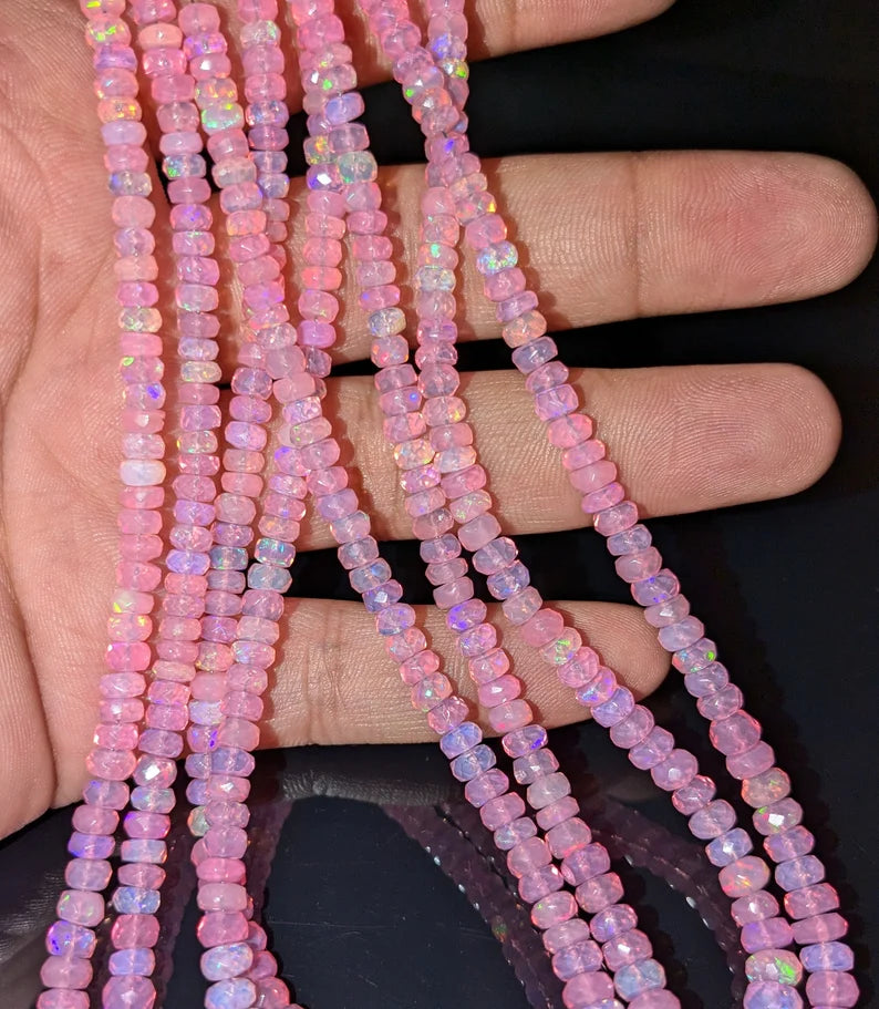 Ethiopian Pink Opal Faceted Rondelle Beads 100% Natural Ethiopia Opal Beads