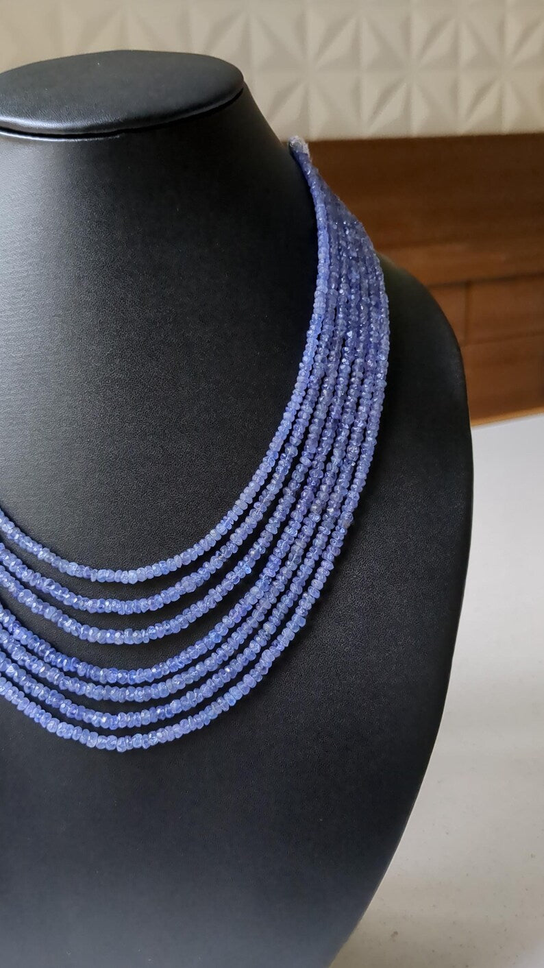 Tanzanite 7 Layer Faceted Rondelle 3 - 4.5 mm Gemstone Beads 16 Inches Necklace