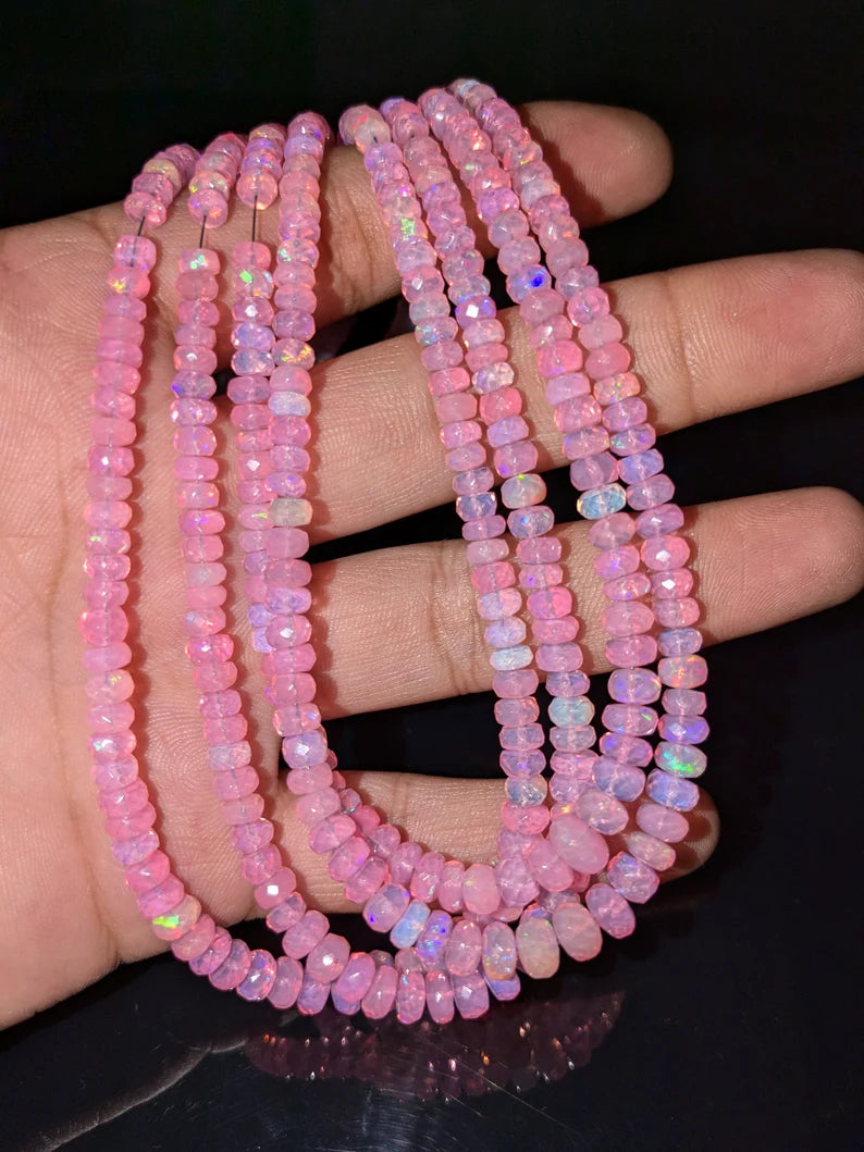 Ethiopian Pink Opal Faceted Rondelle Beads 100% Natural Ethiopia Opal Beads