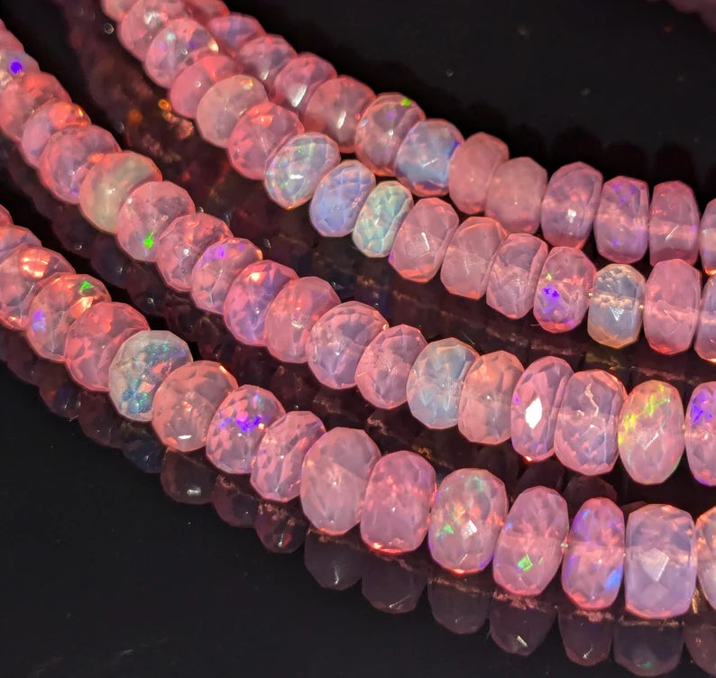 Ethiopian Pink Opal Faceted Rondelle Beads 100% Natural Ethiopia Opal Beads