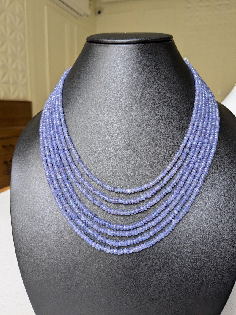 Tanzanite 7 Layer Faceted Rondelle 3 - 4.5 mm Gemstone Beads 16 Inches Necklace