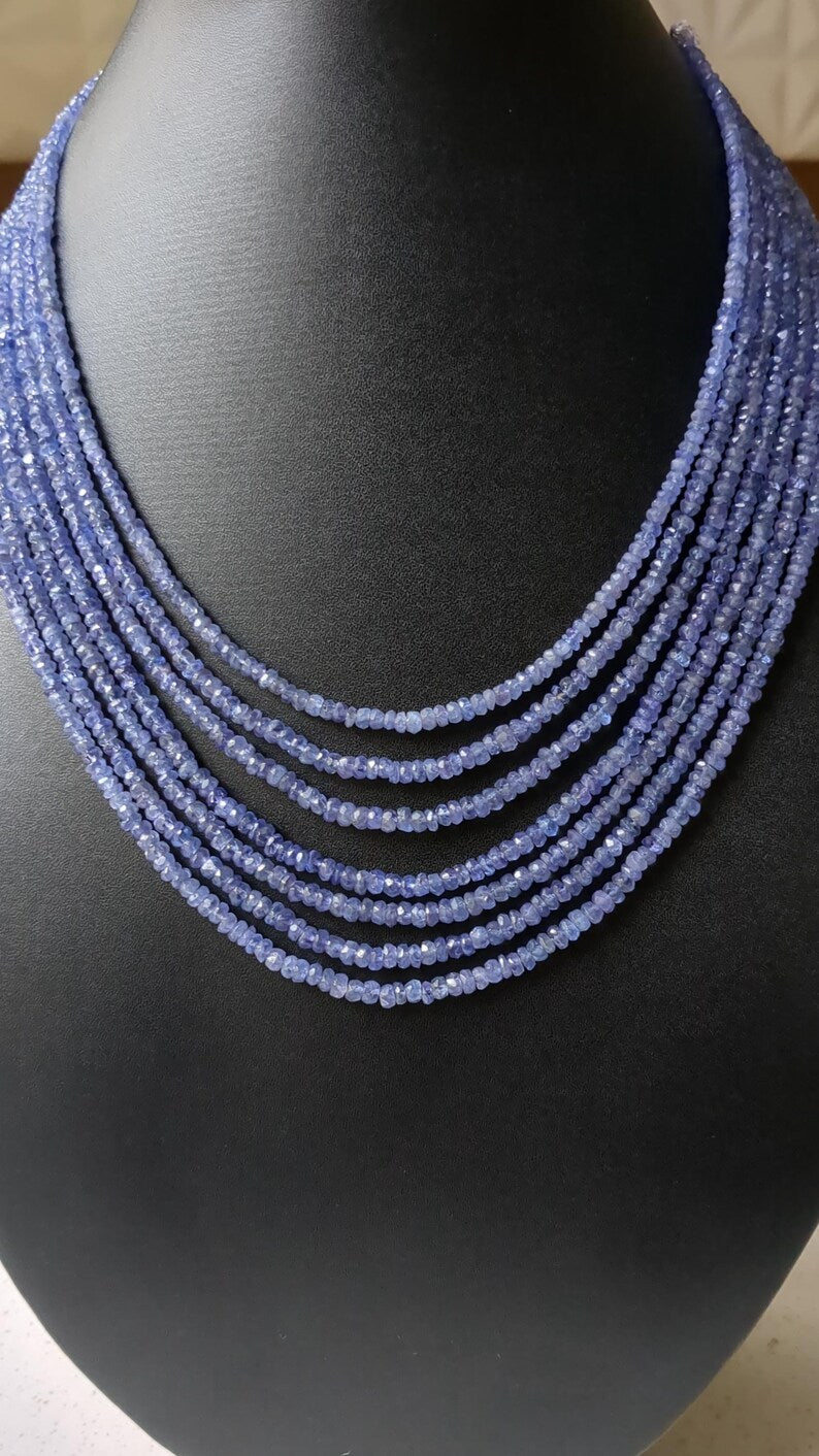 Tanzanite 7 Layer Faceted Rondelle 3 - 4.5 mm Gemstone Beads 16 Inches Necklace