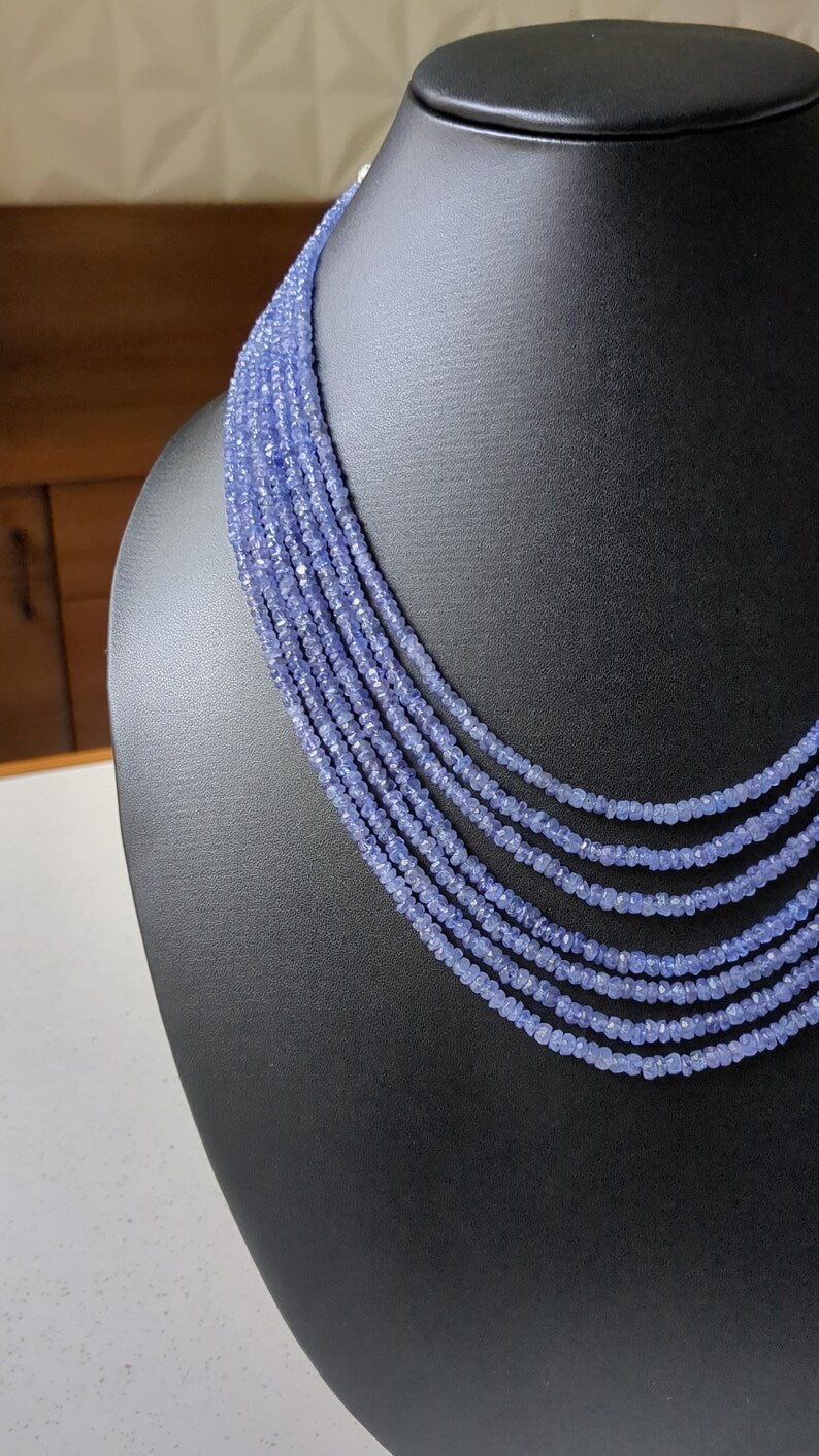 Tanzanite 7 Layer Faceted Rondelle 3 - 4.5 mm Gemstone Beads 16 Inches Necklace