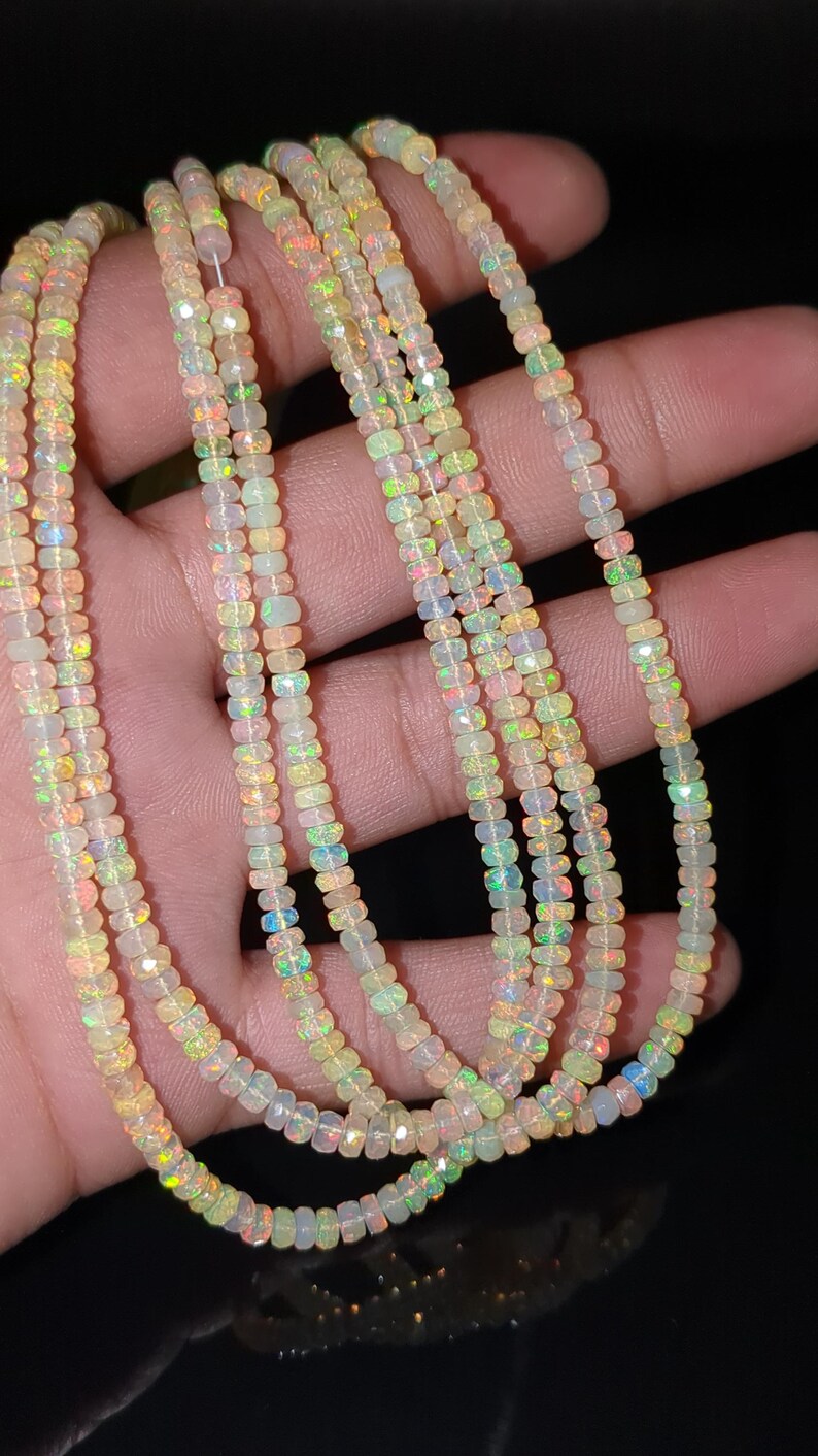 Ethiopian Opal Faceted Rondelle Beads 3 - 5 mm Ethiopian Opal Beads 100% Natural Ethiopia Opal Beads