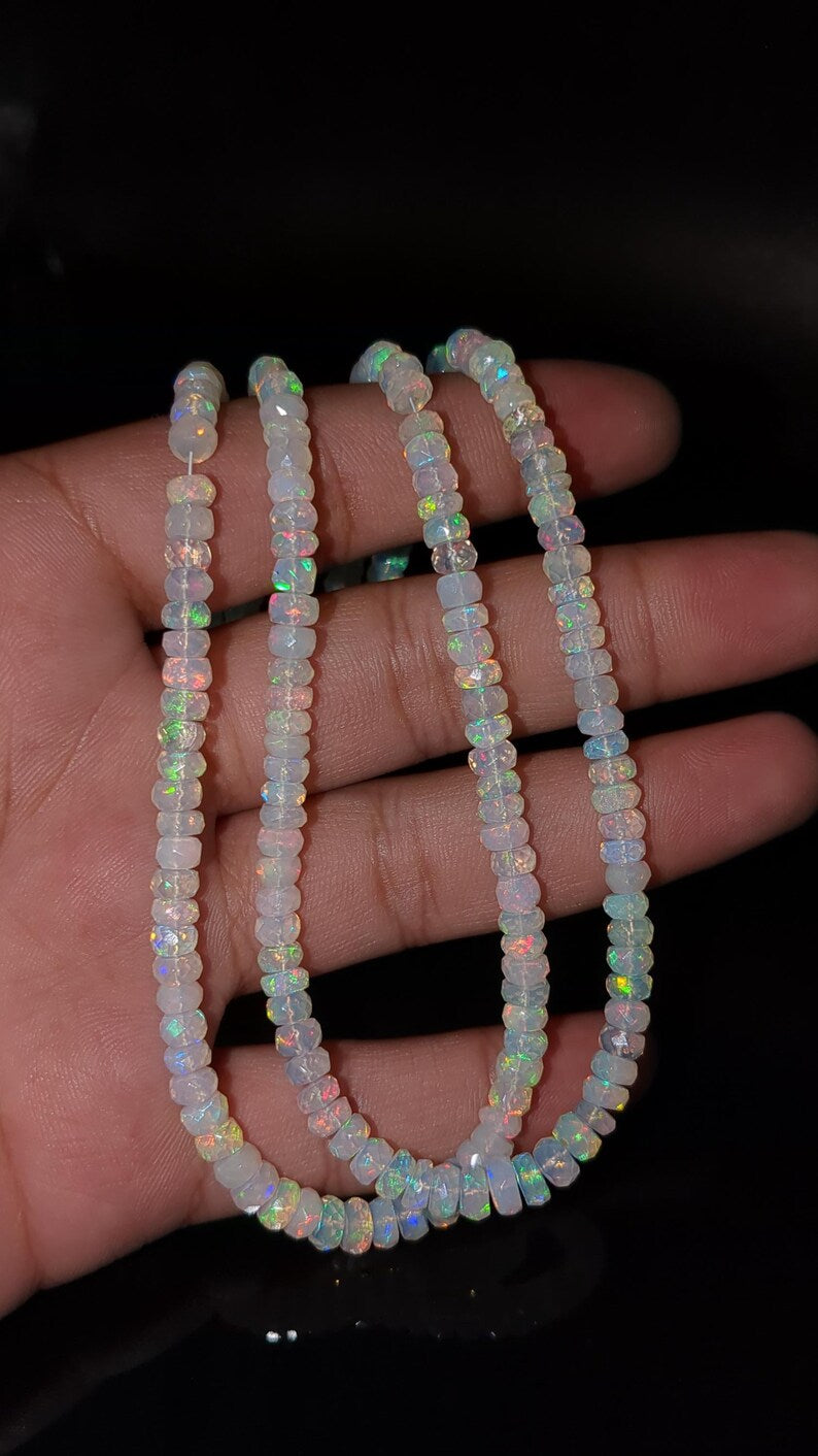 Ethiopian Opal Faceted Rondelle Beads 100% Natural Welo Fire Ethiopian Opal Beads
