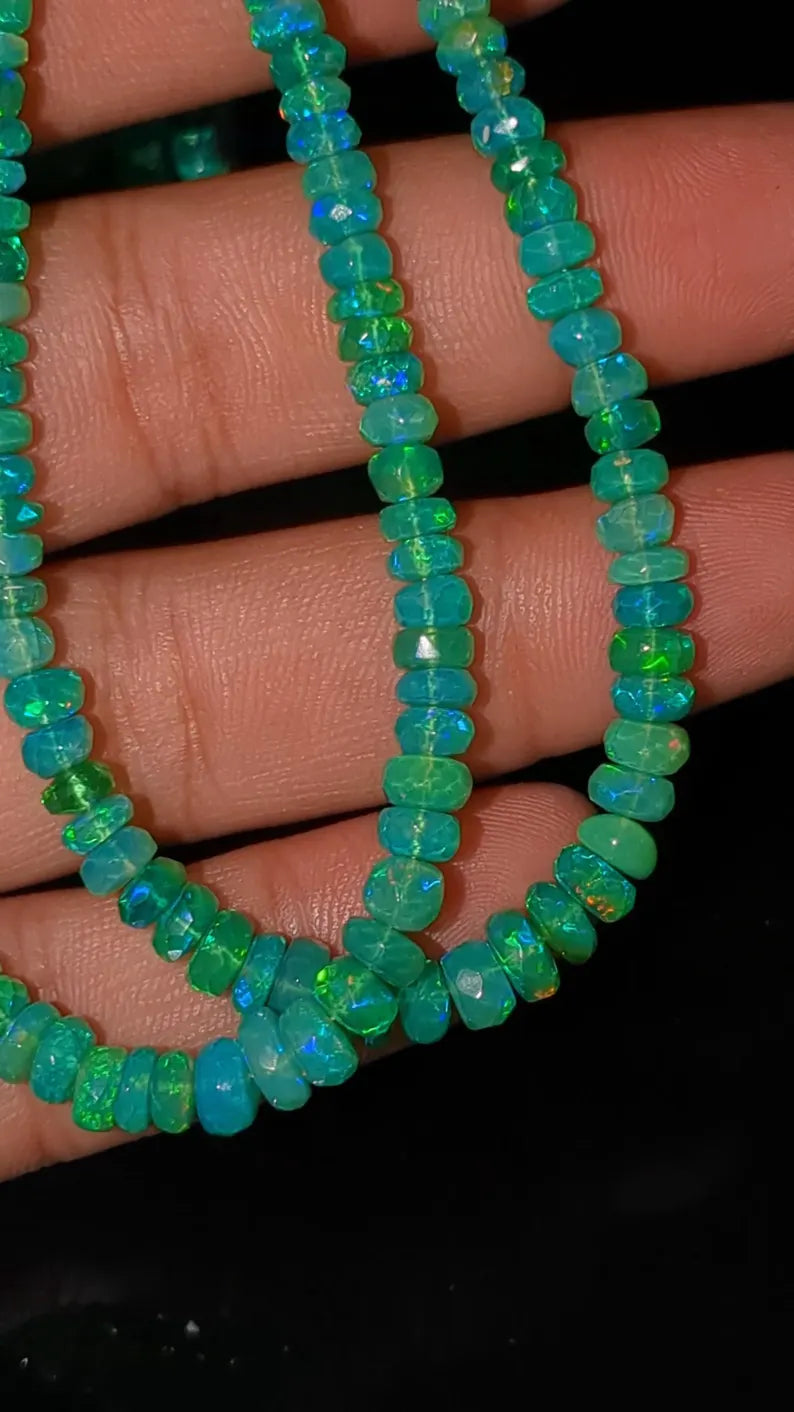 Green Opal Faceted Beads Welo Fire Ethiopian Opal Beads 100% Natural Faceted 5 - 6 mm Flashy Ethiopia Opal Beads