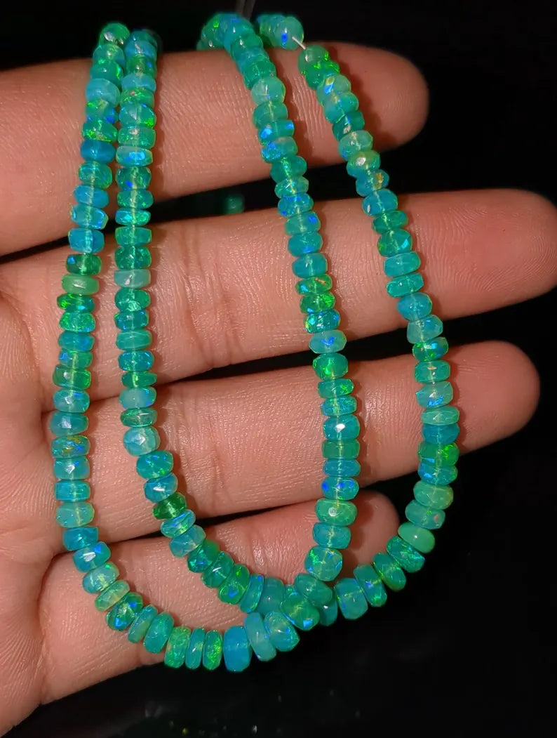 Green Opal Faceted Beads Welo Fire Ethiopian Opal Beads 100% Natural Faceted 5 - 6 mm Flashy Ethiopia Opal Beads