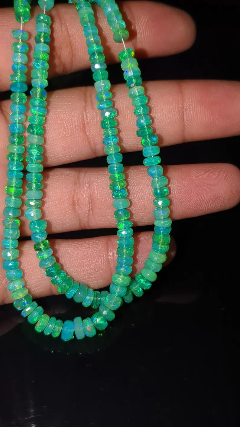 Green Opal Faceted Beads Welo Fire Ethiopian Opal Beads 100% Natural Faceted 5 - 6 mm Flashy Ethiopia Opal Beads
