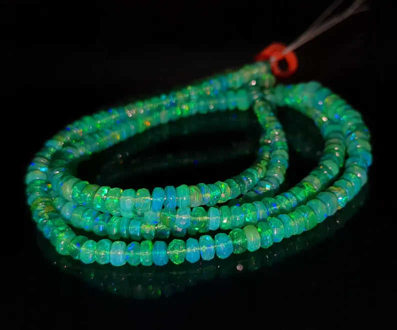Green Opal Faceted Beads Welo Fire Ethiopian Opal Beads 100% Natural Faceted 5 - 6 mm Flashy Ethiopia Opal Beads