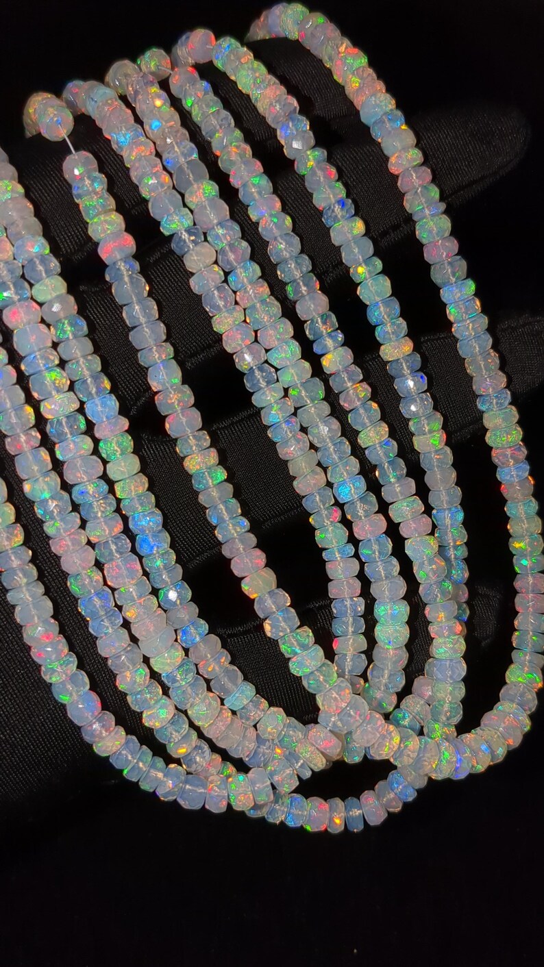 Ethiopian Opal Faceted Rondelle Beads 100% Natural Welo Fire Ethiopian Opal Beads