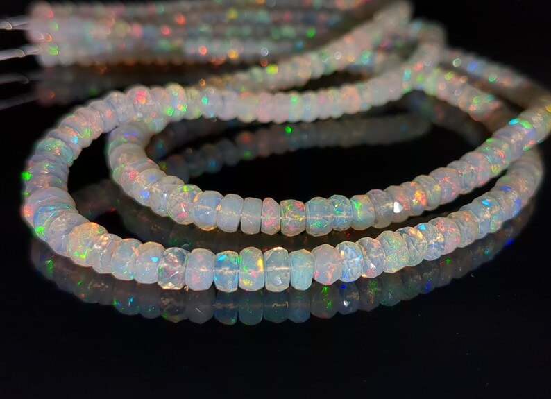 Ethiopian Opal Faceted Rondelle Beads 100% Natural Welo Fire Ethiopian Opal Beads