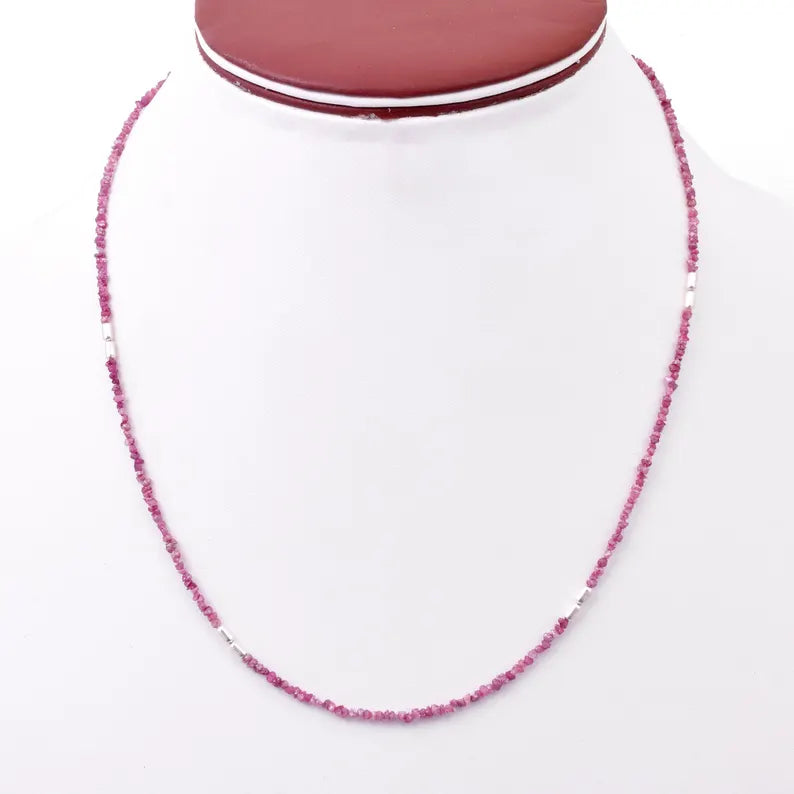AAA+ Pink Uncut Diamond Necklace 2 - 3 mm