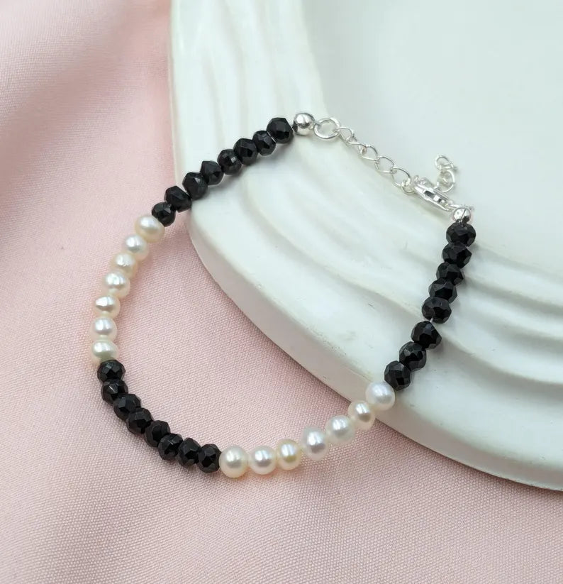 Black Spinel & Pearl Bracelet