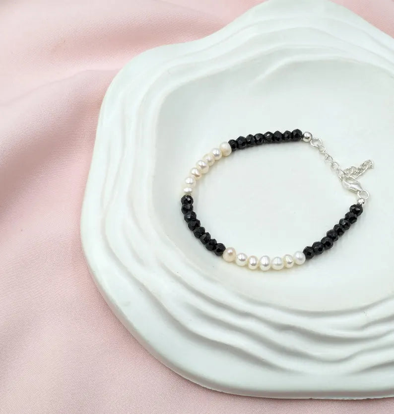 Black Spinel & Pearl Bracelet