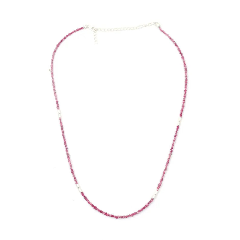 AAA+ Pink Uncut Diamond Necklace 2 - 3 mm