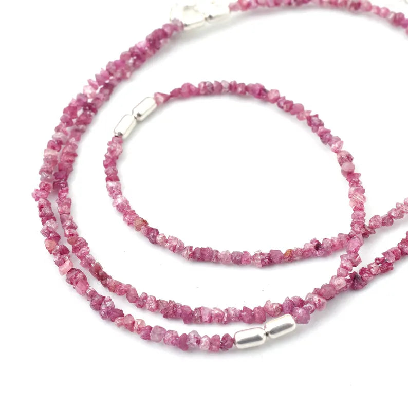 AAA+ Pink Uncut Diamond Necklace 2 - 3 mm