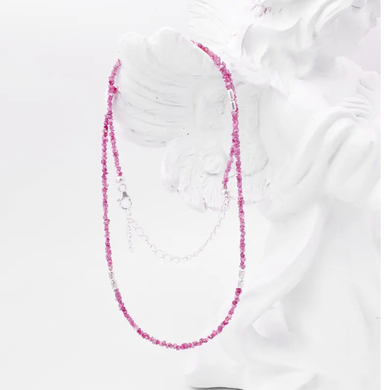 AAA+ Pink Uncut Diamond Necklace 2 - 3 mm