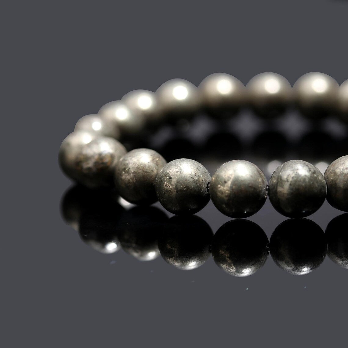 Pyrite Beads Genuine Natural Grade 8 mm Top Grade Round 7 Inches Bracelet