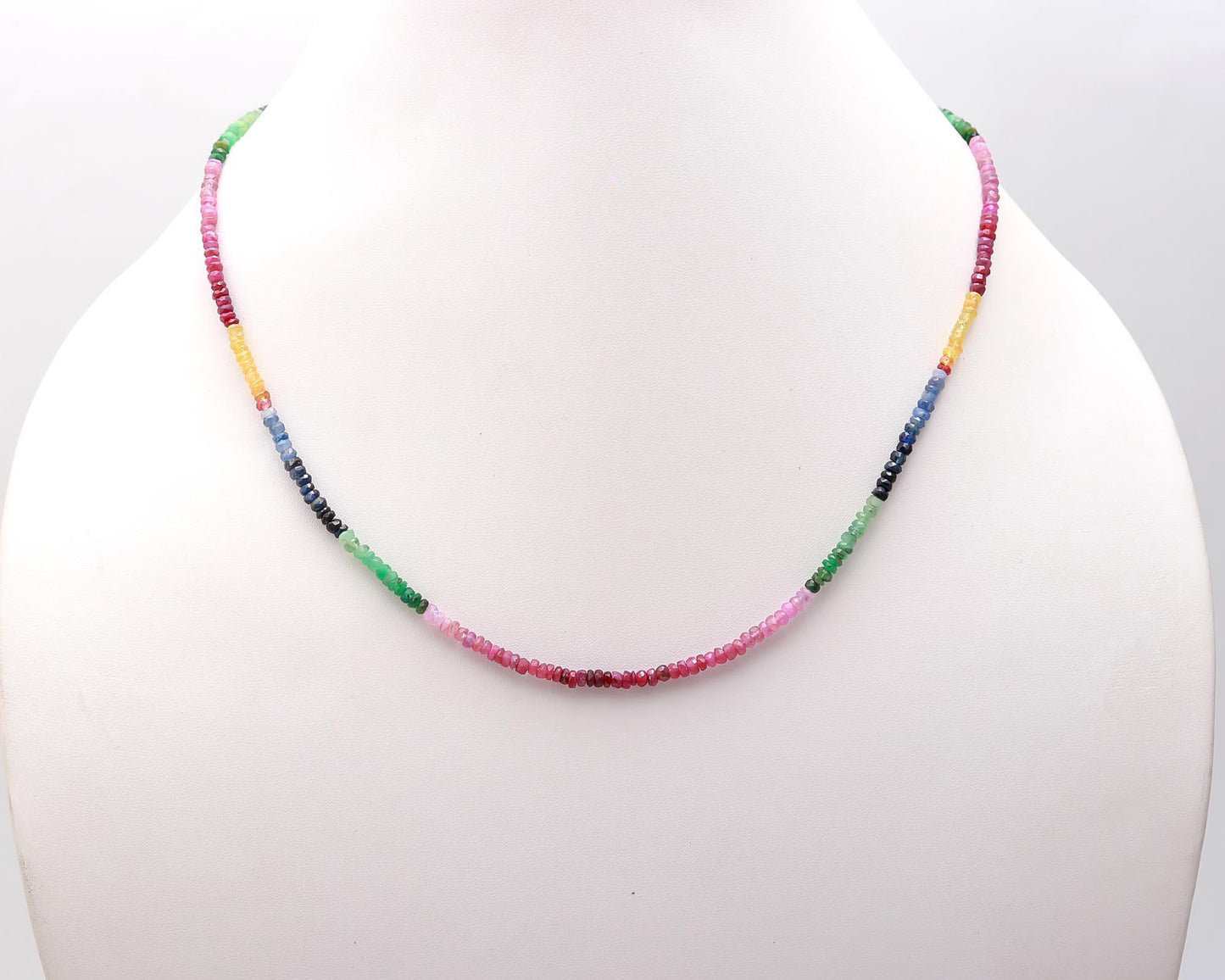 Multi Precious Faceted Beads 925 Sterling Silver Necklace