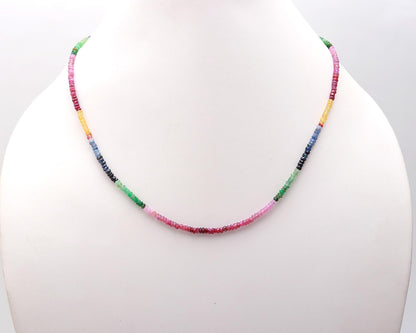 Multi Precious Faceted Beads 925 Sterling Silver Necklace